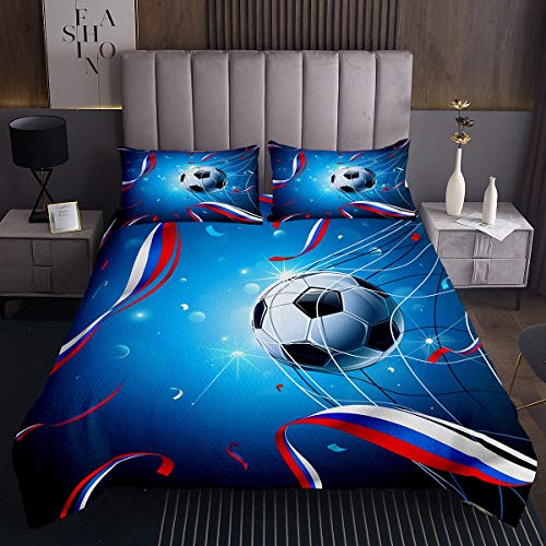Colcha Acolchada de fútbol niños,niñas,GalaxMoon Soccer Ball,Juego de edredón competitivo,colección 2 Unidades de Individual