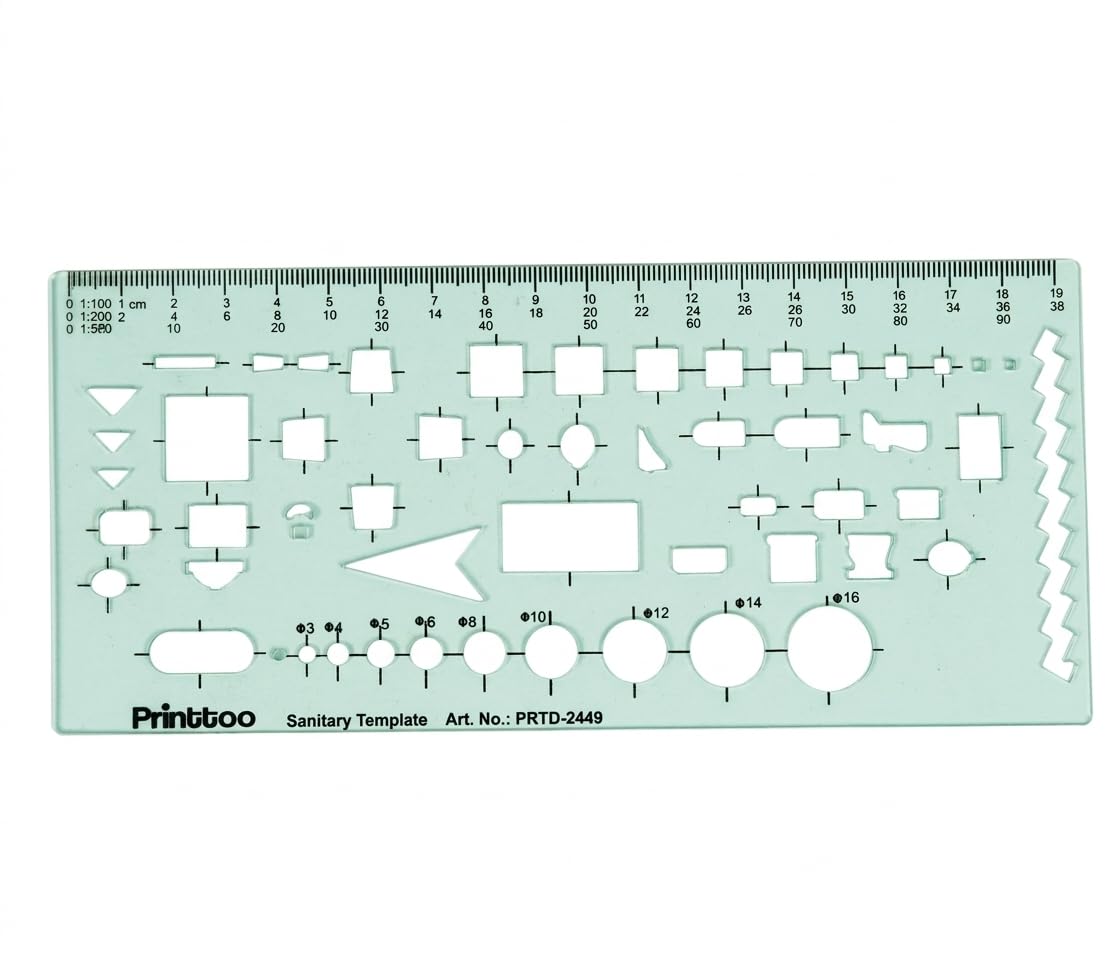 PRINTTOO Sanitary Template Drafting Stencil Ruler for Architecture Interior Design Plumbing Layout Bathroom Fixture Drawing Technical Drafting Measuring Template for Students Engineers Designers — image 1