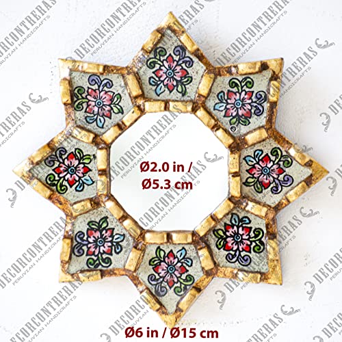 Beige Round Mirror On The Wall Living Room Decor - Peruvian Painted Glass Mirror Wall Art Decor - Ornate Hanging Mirror Wall Decorative… #TOP4