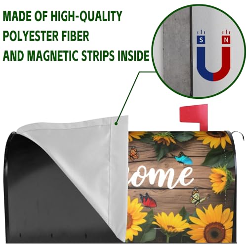 Image of Mailbox Covers Magnetic Standard Size,Sunflowers Butterfly on Rustic Wooden Board Spring Summer Welcome Magnetic Mailbox Covers for Holiday Garden Yard Outside Decor 18 inchx21 inch