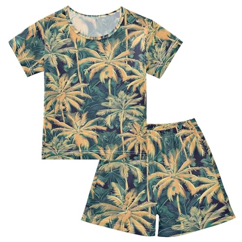 ALAZA Palm Leaf Tree Pajamas Short Sleeve 2 Piece Sleepwear Top and Bottom Pajama Set Unisex