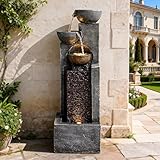 YZM 42.91' H Outdoor Water Fountain with LED Lights 4-Tier Cascading Bowl Waterfall for Garden, Patio, Deck, Porch, Yard, or Indoor Decor