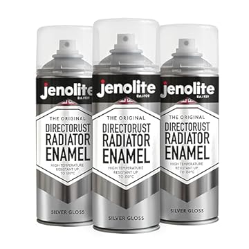 JENOLITE Directorust Radiator Enamel Spray Paint | SILVER | Gloss Finish | Resistant to 130ºC | Durable, Scuff Resistant, Non-Yellowing Radiator Paint | No Primer Needed | 3 x 400ml
