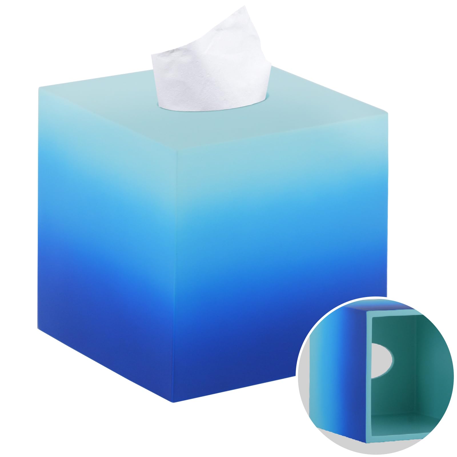 JUNGFORD Hand-Painted Gradient Resin Tissue Box Cover - Square Decorative Holder for Living Room, Office & Bathroom, Heavy-Duty Design with Vibrant Gradient Colors (Pacific Blue)