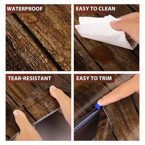 Image of Kochorie 100 Ft x 54 Inch Wood Grain Tablecloth Roll in Slide Cutter Box Disposable Rustic Backdrop Vintage Table Cover Western Themed Bulletin Board Plastic Roll for Barn Birthday Classroom Decor