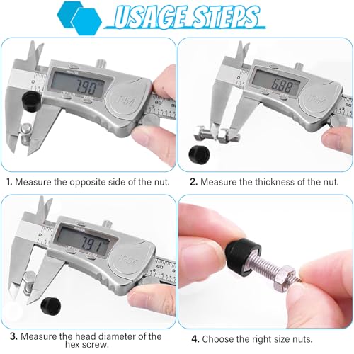 Sechskant Schutzkappen für Schrauben, 210 Stück Abdeckkappen für Muttern, M4/M5/M6/M8/M10/M12 Sechskant Hutmuttern Sortiment, Sechseckige Schraubenabdeckung Schwarz für Leiterplatten Außenbereich