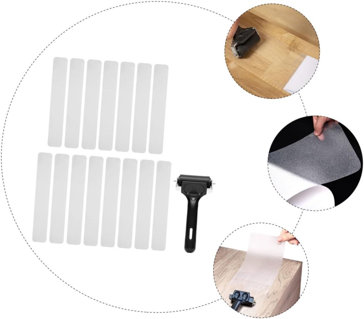 Tofficu 15pcs Bathroom Anti Skid Strips Self-adhesive Non Slip Tape for Stairs Ladder Bathtub with Roller 4x24in Safety Grip Tape for Indoor Wet Surfaces