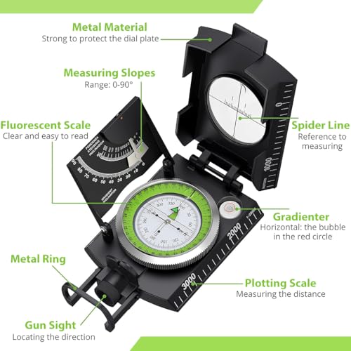 Image of Proberos High Precision Multifunctional Compass with Glow in Dark Dial Military-Level Camping Compass with Sighting Gradiomete Portable for Hiking 1 PCS