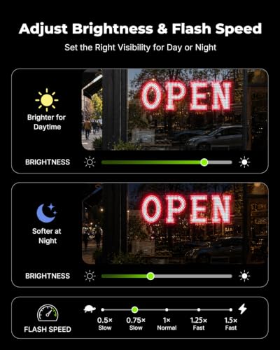 Image of 40 x 12 Inch LED Open Sign for Business - Timer via BT APP & Remote Control, Ultra Bright Large Open Sign with 14 Flash Modes, 6 Dimming Levels & 6 Speed Control for Salon Cafe Restaurant (Red & White)