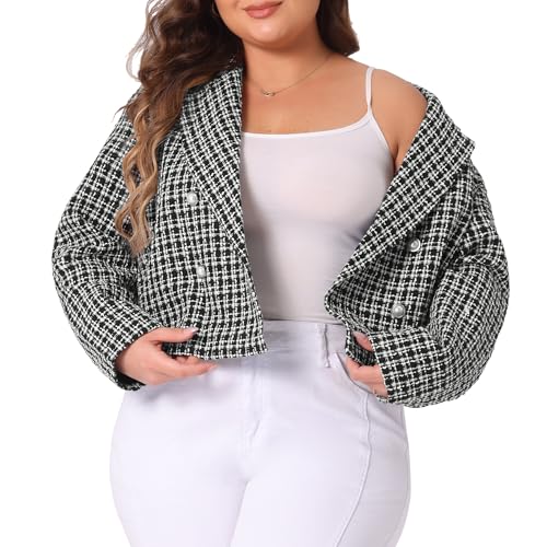 Agnes Orinda Women Plus Size Tweed Blazer Jacket Notched Lapel Business Casual Fashion Elegant Spring Jackets2
