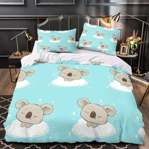 Housse de couette koala 140x200 cm en microfibre imprimée 3D avec taie d'oreiller - 2
