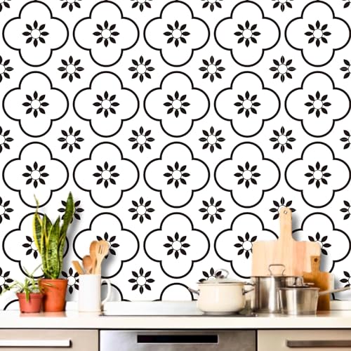 Image of Moroccan Tile Stickers | Waterproof Self Adhesive Peel & Stick Tile Decals for Kitchen Backsplash, Bathroom Wall, Floor, Furniture & Glass (4x4 Inch, Design 32)