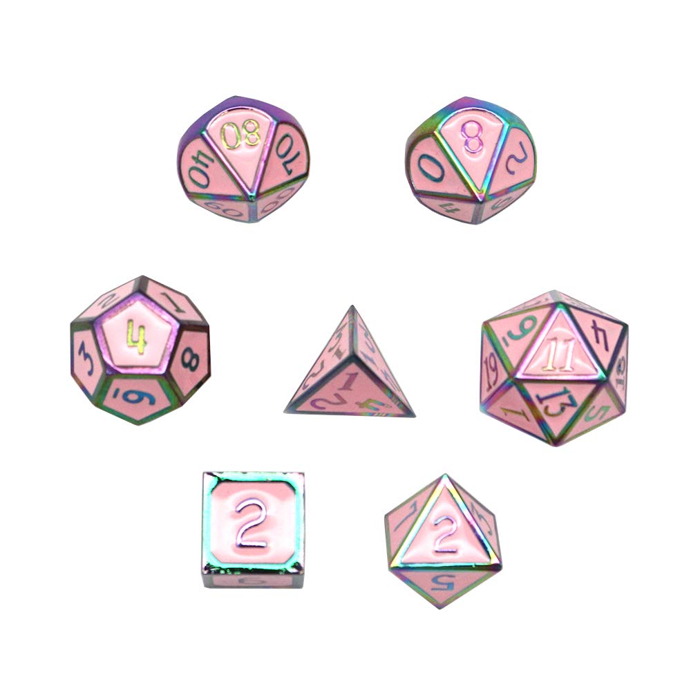 DollaTek 7Pcs Set di Dadi in Metallo Solido DND Gioco di Dadi D&D in Metallo Solido con Custodia e Lega di Zinco con Smalto per Giochi di Ruolo Sotterranei e Draghi(Double Color Mix Red And Green)