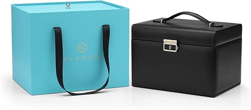 Miniatura 7 de vlando joyero organizador clásico de piel sintética con espejo y con llave Rojo L