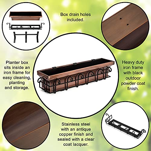H Potter Window Planter Box Copper Outdoor Flower Plant Container For Windows Attach To House Deck Balcony Long Rectangular Shape 36 Inch Length #TOP1