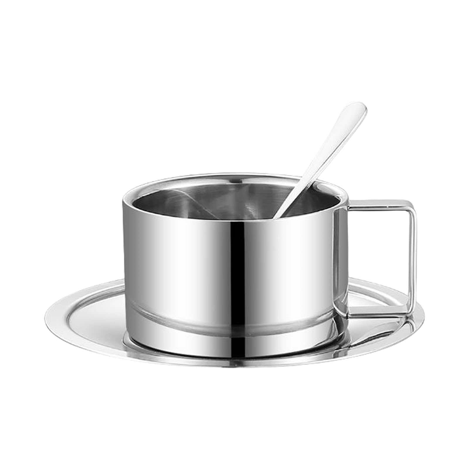 Xjdzineq Multifuntional 304Stainless Steel Coffee Cup Set with Spoon and Tray Suitable for Every Enthusiasts Present Tray and Cup Set