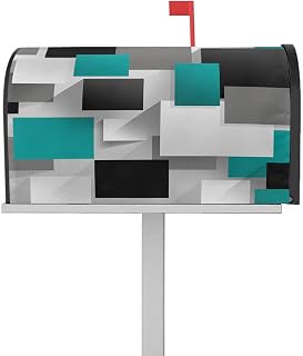 Mailbox Cover Magnetic Teal Gradient Color Block Grey Plaid Mailbox Covers Standard Size 21x18in,Mailbox Covers Wrap Post Letter Box Cover for Garden Yard Outdoor Decor Abstract Solid Geometry