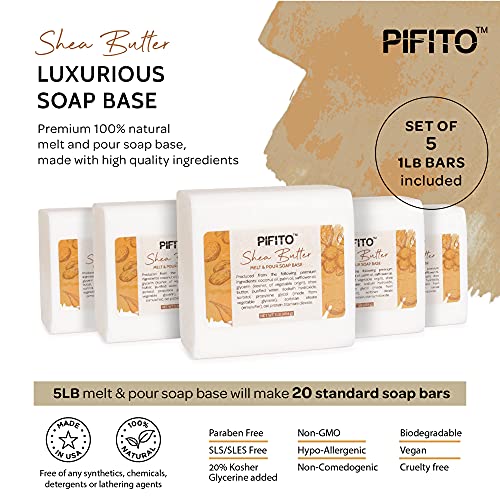 Pifito Shea Butter Melt And Pour Soap Base (5 Lb) │ Bulk Premium 100% Natural Glycerin Soap Base │ Luxurious Soap Making Supplies #TOP1