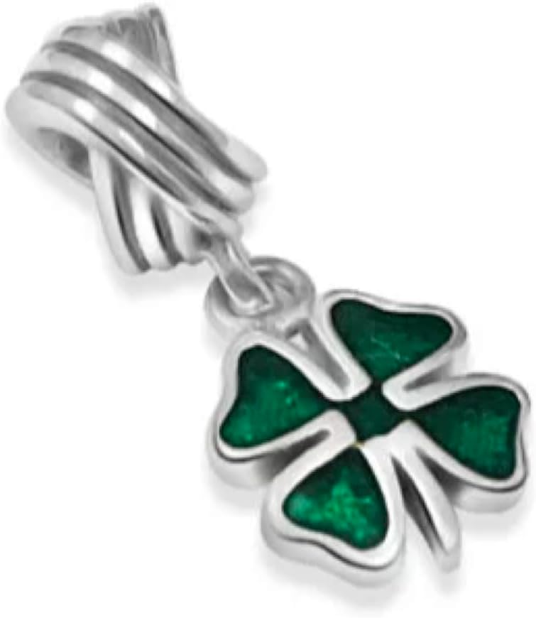 Sterling Silver Four Leaf Clover Irish Shamrock St Patricks Charm Bead For Pandora & Similar Charm Bracelets or Necklaces