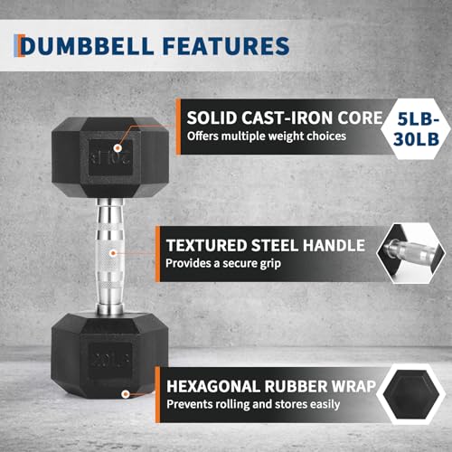 60 LB-100 LB Hex Dumbbells Set, 5-30 LB PVC Hex Dumbbell Weights Set for Strength Training, Exercise & Fitness Dumbbells, 60 LBS (5x2+10x2+15x2), 100 LBS (20x2+30x2), Black