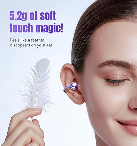 King Lucky Next-gen Clip on Earbuds Open Ear Wireless Bluetooth 6.0 Headphones with Mic,50H Play,ENC,IPX5 Waterproof,Sports Ear Buds,Comfortable for Small Ears&Fitness,Running (Purple) — view 5