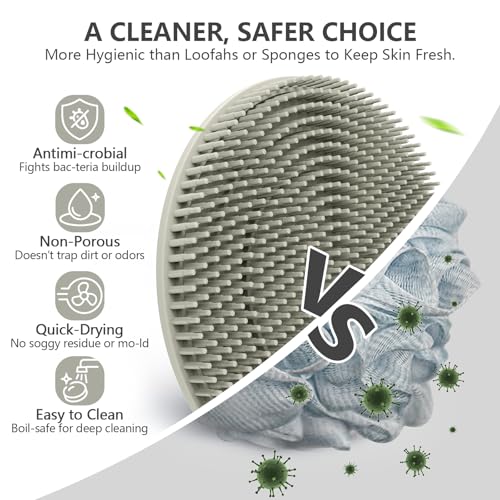 Image of Silicone Body and Face Scrubber Set 3 Pack, BEAUTAIL Shower Bath Scrubber, Gentle Exfoliating Brush for Women Men Sensitive Skin, More Hygienic Than Traditional Loofah, Long Lasting, Black+Gray
