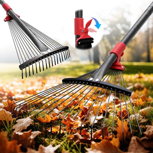 Collapsible Garden Rake 8-17 Expandable Metal Leaf Rake with 70 Long Handle Lightweight Yard Rake for Leaves Pine Needles Flower Beds Shrubs Small Lawns and RV Camping