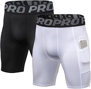LANBAOSI 2-3Pack Mens Compression Shorts with Phone Pocket Athletic Running Underwear for Men Gym Workout Sports Base Layer Short Tights