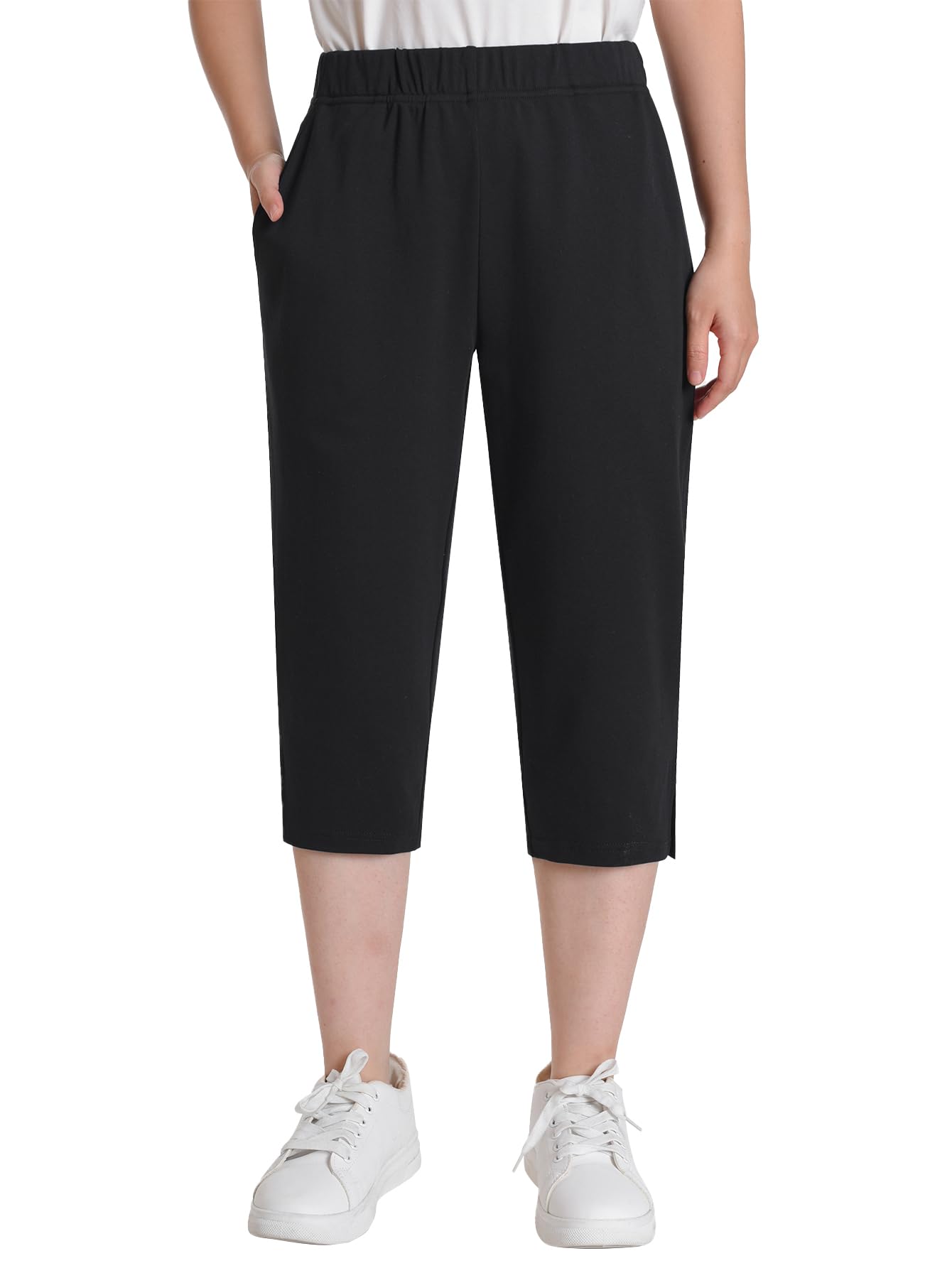 Weintee Womens Petite Knit Capris with Pockets