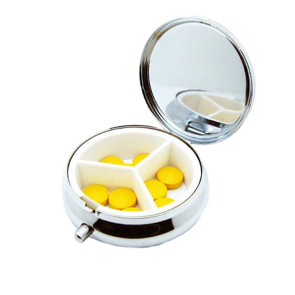 SADA72 2 Pack Metal Pills Boxes,Portable Medicine Organizer Container Jewelry Storage Case Holder with 3 compartments for Travel Outdoor Use