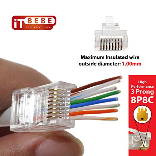 Connecteurs RJ45 Cat5/5E pass through ITBEBE de haute précision avec finition plaquée or