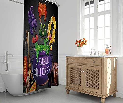 Allenjoy 72X72Inch Halloween I Smell Children Shower Curtain For Bathroom Set Fall Autumn Witches Broom Home Bath Bathtub Decorations Durable Fabric Machine Washable With 12 Hooks #TOP4