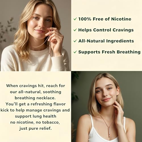 Image of LAMKHOO Breathing Necklace to Quit Smoking and Vaping with Refillable Mint Pods Stop Smoking Aids Fidget Necklace for Anxiety Relief Smokeless Inhaler for Adults (Gold)