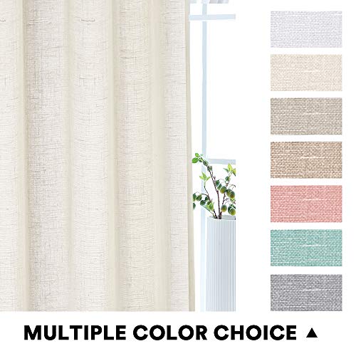 Natural Rich Linen Curtains Sheer 95 Inches Length For Bedroom / Living Room / Dining | Textured Flax Window Curtain Drapes Light Filtering Grommet Classic Curtains 2 Panels, 52"W X 95"L, Ivory #TOP5