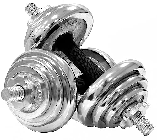 SKY LAND Adjustable Chrome Dumbbell & Barbell Set 20KG with Storage Case, Home Gym Strength Training Free Weights, Anti-Slip Handles & Spinlock Collars, Silver EM-9227-20