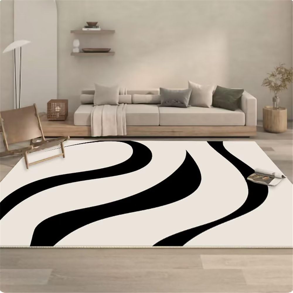 Grand tapis de salon blanc 80x120 cm rayé pour descente de lit douillette