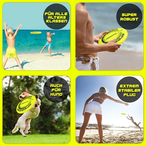 SPEEZER® Gravity Frisbee 175g - die neon gelbe Profi Wurfscheibe ist das Outdoor Fun-Sport Spiel - Frisbee-Scheibe für Kinder Erwachsene - Ultimate Flying Disc Strandspielzeug Frisbee-Ring Wurfring