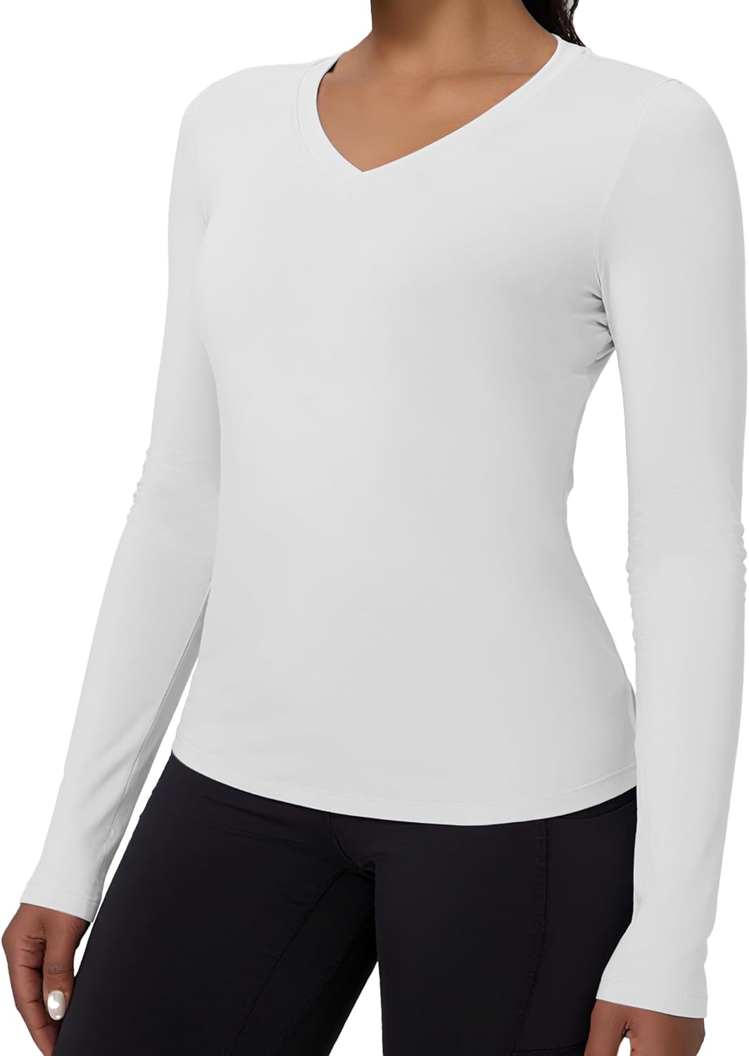 Compression Shirt Women Long Sleeve V Neck Workout Tops Dry-Fit Gym Yoga Moisture-Wicking Sports Base Layer T-Shirts