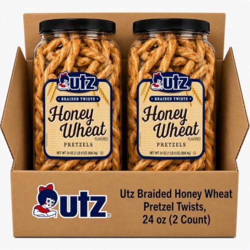 Utz Braided Honey Wheat Pretzel Twists, 24 oz Barrel (2 Count)