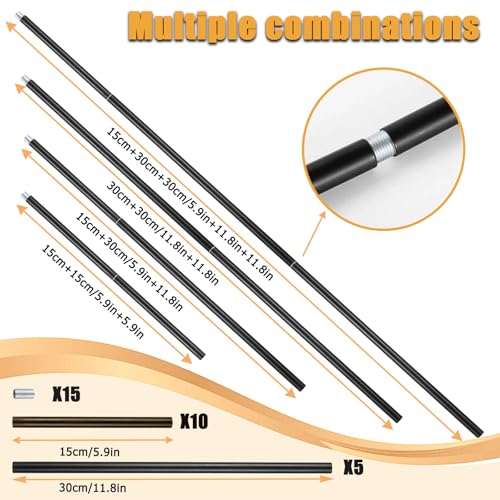 Feylan Matte Black M10 Threaded Rods Set, 5 PCS 30 cm Chandelier Extension Rods & 10 PCS 15 cm Lighting Fixture Downrods & Stems for Pendant Lights, Dining Rooms, and Living Spaces (Black)