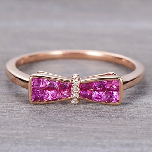 Cushion Cut Bow Shape Ruby Ring in 18k Rose Gold,Ruby and Diamond Ring
