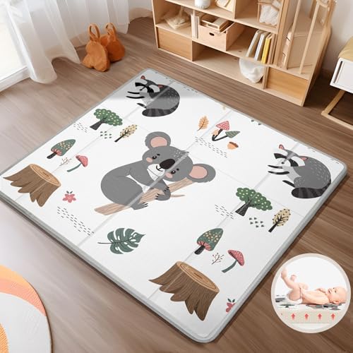 Image of Foldable Baby Play Mat, PIGLOG 0.6in Thick Waterproof Playmats for Babies and Toddlers Kids, Safe Foam Playmat for Tummy Time, 50x50 Playpen Mat, Reversible Portable Baby Floor Mat for Infant, Koala
