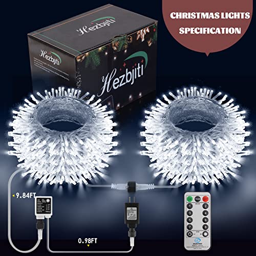 Hezbjiti Christmas String Lights Outdoor, 394Ft 1000 Led 8 Lighting Modes Christmas Fairy Lights With Remote And Timer For Home, Birthday, Wedding, Party, Room, Tree Decorations (Cold White) #TOP4