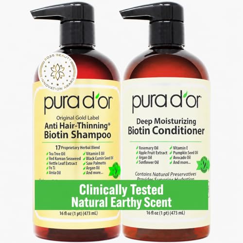 PURA D'OR Anti-Thinning Biotin Shampoo and Conditioner Natural Earthy Scent, CLINICALLY TESTED...