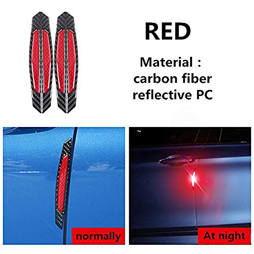 Image of ZYTC 4pcs 3D Super Red Reflective Stickers Black Real Carbon Fiber Strips Car Side Door Edge Bumper Anti-Scratch Protection Guards Trim Stickers Universal