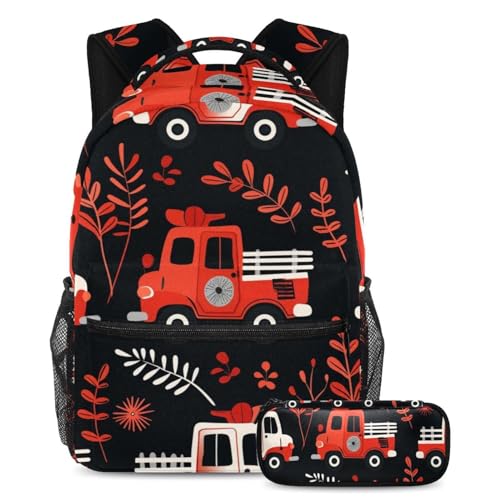 Cartable camion de pompiers grand sac à dos avec trousse pour organiser toutes les fournitures