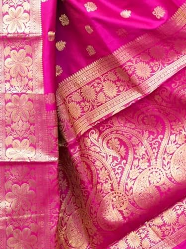 Image of Women's Kanjivaram Silk Saree with Blouse Piece, Banarasi Style,