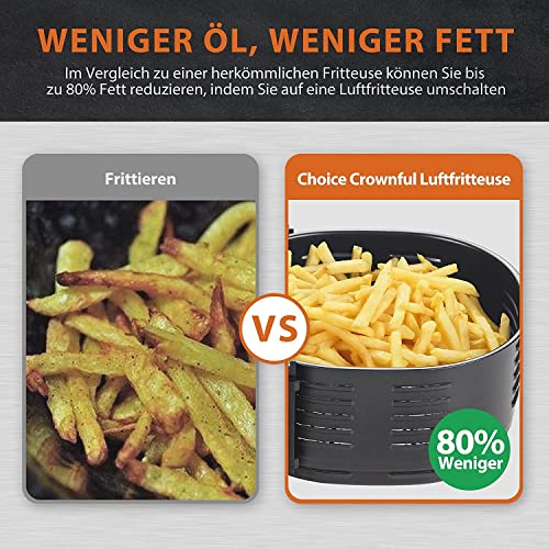 CROWNFUL Luftfritteuse 6,2L, XXL Heißluftfriteuse Elektrische 8 in 1 Öllose Herd, Heissluft Fritteusen mit LCD Touchscreen und 8 Voreinstellungen, präzise Temperaturregelung, Nonstick Korb – Bild 6