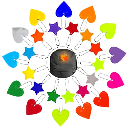 MILAIUN 26Pcs Sicherheits Reflektor Anhänger, Reflektor Anhänger Kinder,Stern Sicherheits Reflektor,Stern/Liebe Sicherheits Reflektor für Schulranzen Rucksack Fahrrad Gehen Laufen(13 Farben) Cover