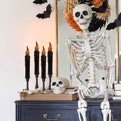 Image of Black Flameless Short Taper Candles, Real Wax Hand Dipped LED Battery Operated with Remote, Flickering Flame Lights for Festival Party Home Decor, 6.7 Inch Primitive Flameless Candles, 4PCS